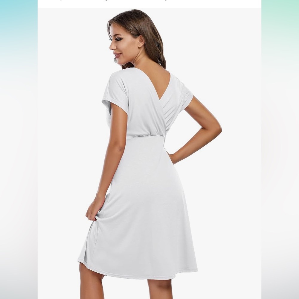 🔥NWT Coolmee white V-neck knee length short sleeve summer dress size L - Picture 2 of 9
